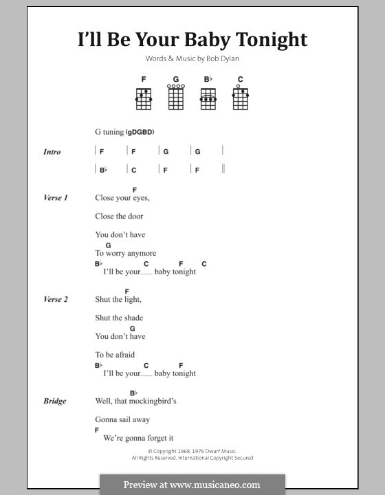 I'll Be Your Baby Tonight: Текст, аккорды by Bob Dylan