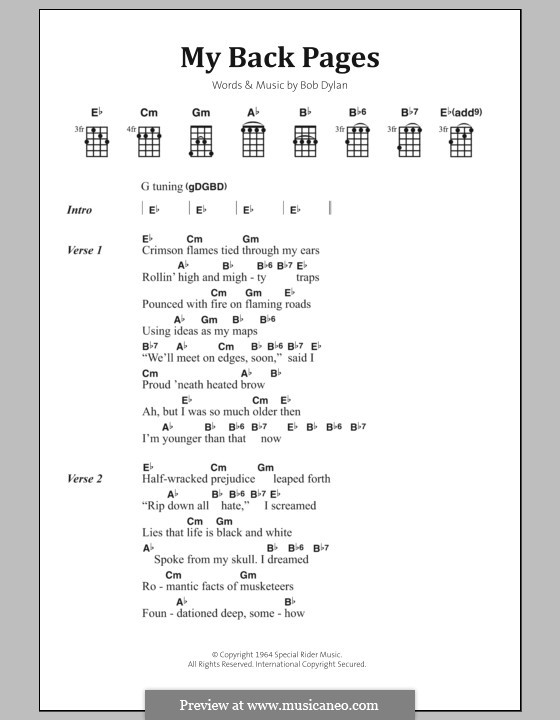 My Back Pages: Текст, аккорды by Bob Dylan