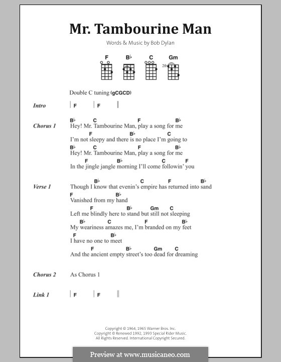 Mr. Tambourine Man: Текст, аккорды by Bob Dylan