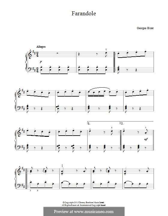 Сюита II: Farandole, for piano by Жорж Бизе