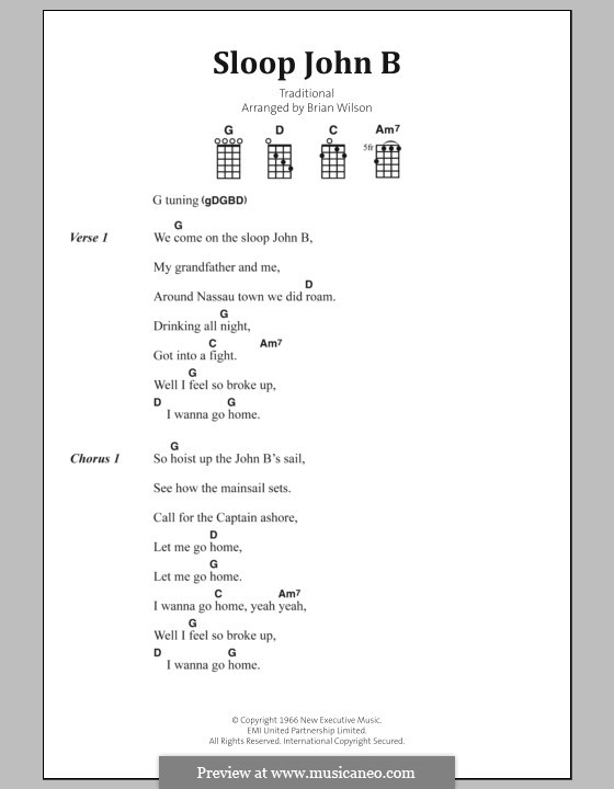 Sloop John B (The Beach Boys): Текст, аккорды by folklore