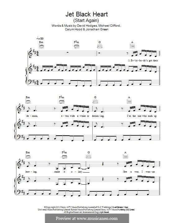 Jet Black Heart / Start Again (5 Seconds of Summer): Для голоса и фортепиано (или гитары) by David Hodges, Michael Clifford, Calum Hood, Jonathan Green