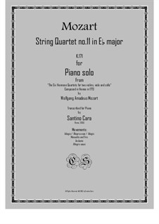 Струнный квартет No.11 ми-бемоль мажор, K.171: Для фортепиано by Вольфганг Амадей Моцарт