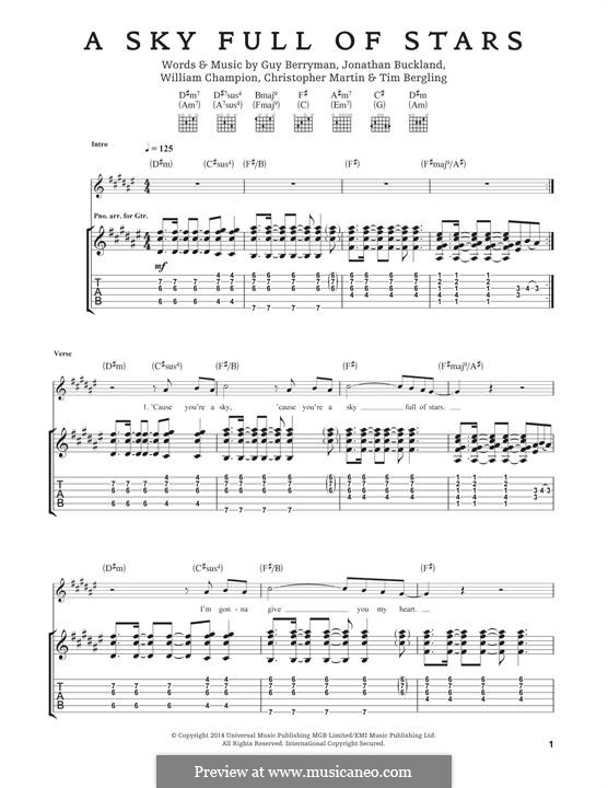 A Sky Full of Stars (Coldplay): Гитарная табулатура by Chris Martin, Guy Berryman, Jonny Buckland, Avicii, Will Champion