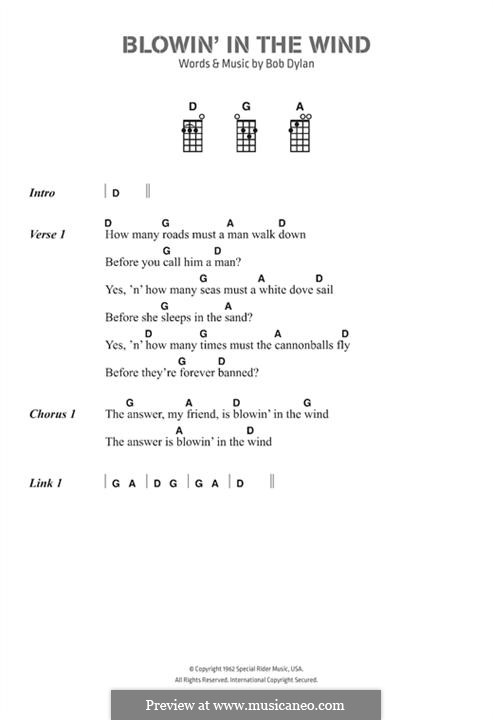 Blowin' in the Wind: Текст, аккорды by Bob Dylan
