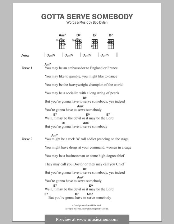 Gotta Serve Somebody: Текст, аккорды by Bob Dylan