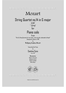 Квартет для струнных No.14 соль мажор, K.387: Version for piano solo by Вольфганг Амадей Моцарт