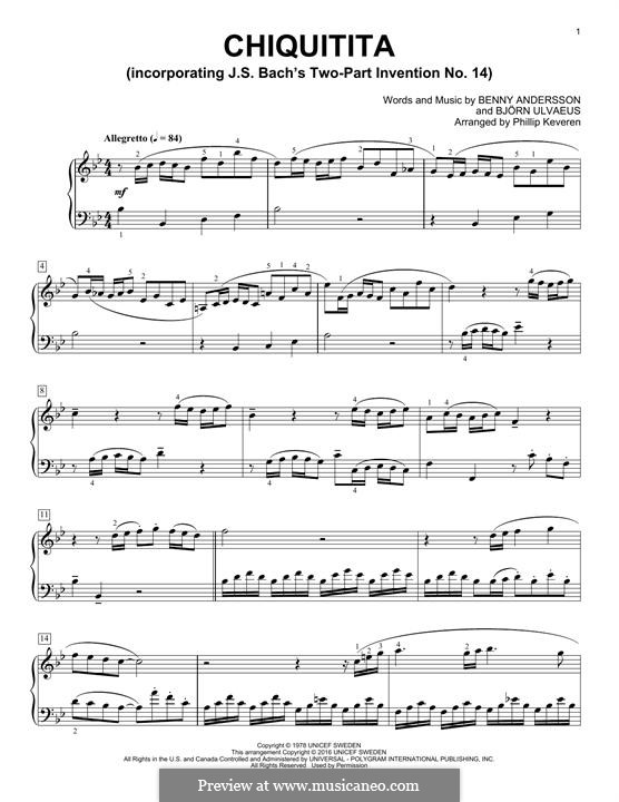 Chiquitita (ABBA): Для фортепиано by Benny Andersson, Björn Ulvaeus