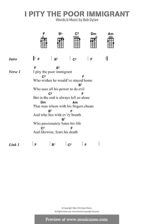 I Pity the Poor Immigrant: Текст, аккорды by Bob Dylan