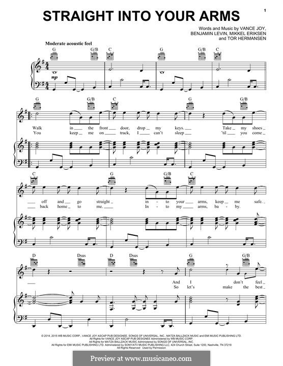 Straight Into Your Arms: Для голоса и фортепиано (или гитары) by Benjamin Levin, Mikkel Storleer Eriksen, Tor Erik Hermansen, Vance Joy