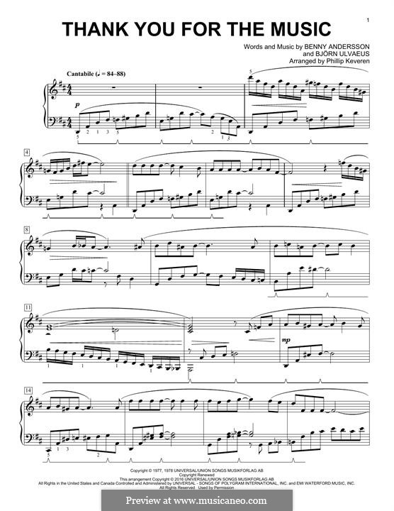 Thank You for the Music (ABBA): Для фортепиано by Benny Andersson, Björn Ulvaeus