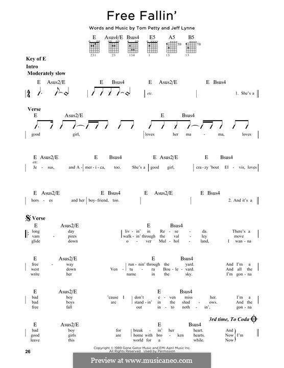 Free Fallin': Гитарная табулатура by Jeff Lynne