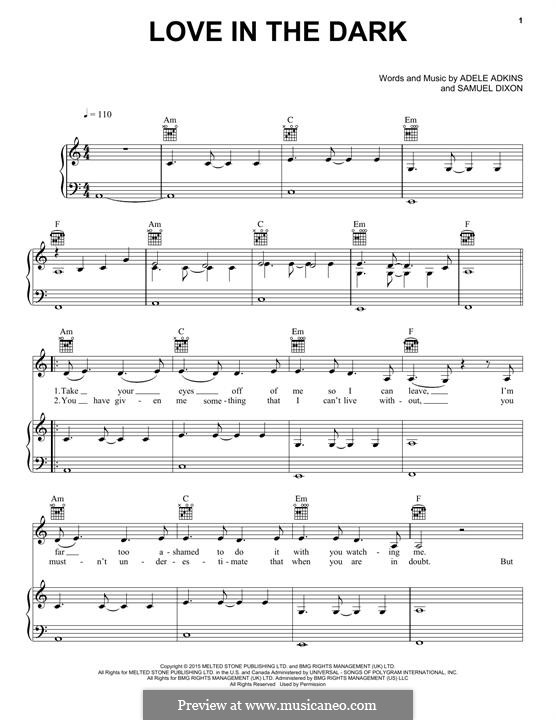 Love in the Dark: Для голоса и фортепиано (или гитары) by Adele, Samuel Dixon