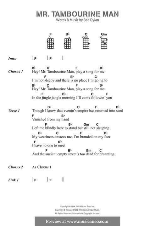 Mr. Tambourine Man: Текст, аккорды by Bob Dylan