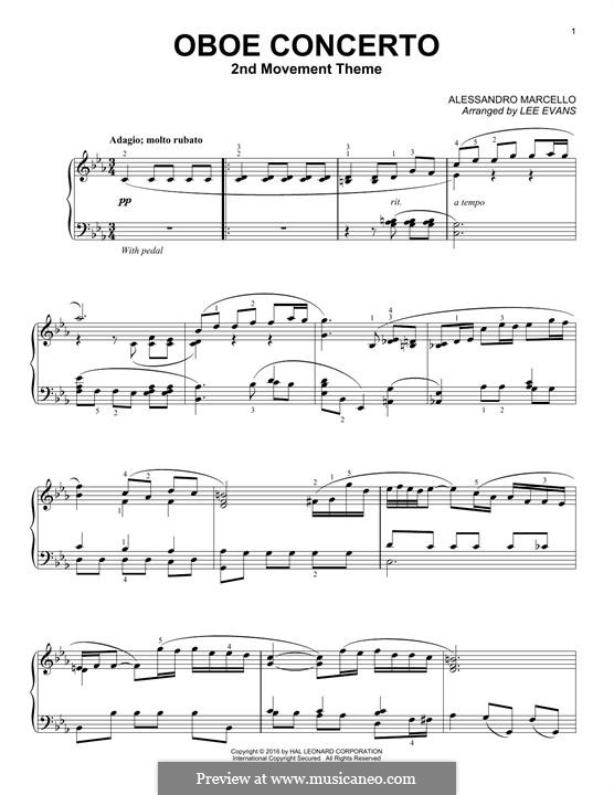 Concerto for Oboe and Strings in C Minor: Часть II. Версия для фортепиано by Алессандро Марчелло