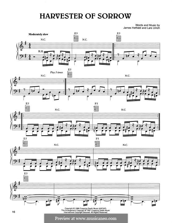 Harvester of Sorrow (Metallica): Для голоса и фортепиано (или гитары) by James Hetfield, Lars Ulrich