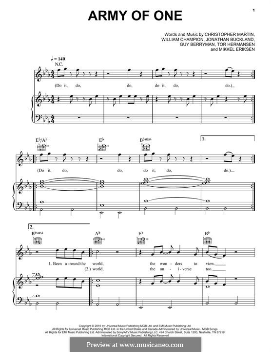 Army of One (Coldplay): Для голоса и фортепиано (или гитары) by Chris Martin, Guy Berryman, Jonny Buckland, Mikkel Storleer Eriksen, Will Champion