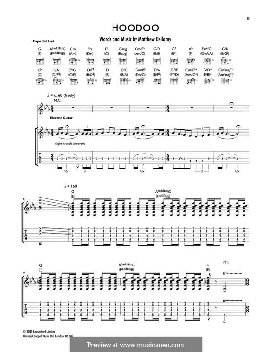 Hoodoo (Muse): Гитарная табулатура by Matthew Bellamy