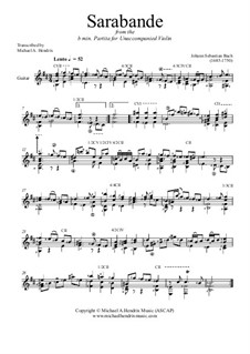Партита для скрипки No.1 си минор, BWV 1002: Sarabande. Version for guitar by Иоганн Себастьян Бах