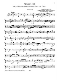 Квинтет для духовых и фортепиано ми-бемоль мажор, K.452: Переложение для струнных – партия II скрипки by Вольфганг Амадей Моцарт