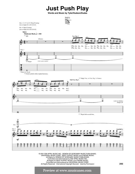 Just Push Play (Aerosmith): Гитарная табулатура by Mark Jeffrey Hudson, Stephen Emil Dudas, Steven Tyler