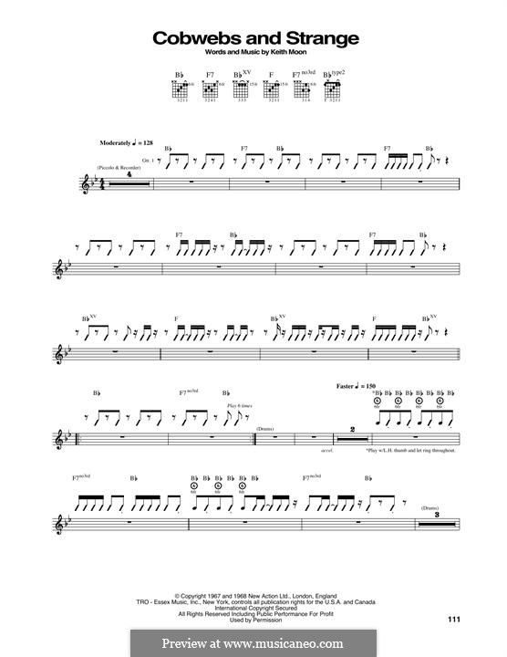 Cobwebs and Strange (The Who): Гитарная табулатура by Keith Moon