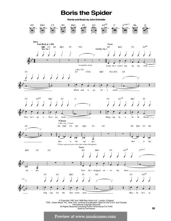 Boris the Spider (The Who): Гитарная табулатура by John Entwistle