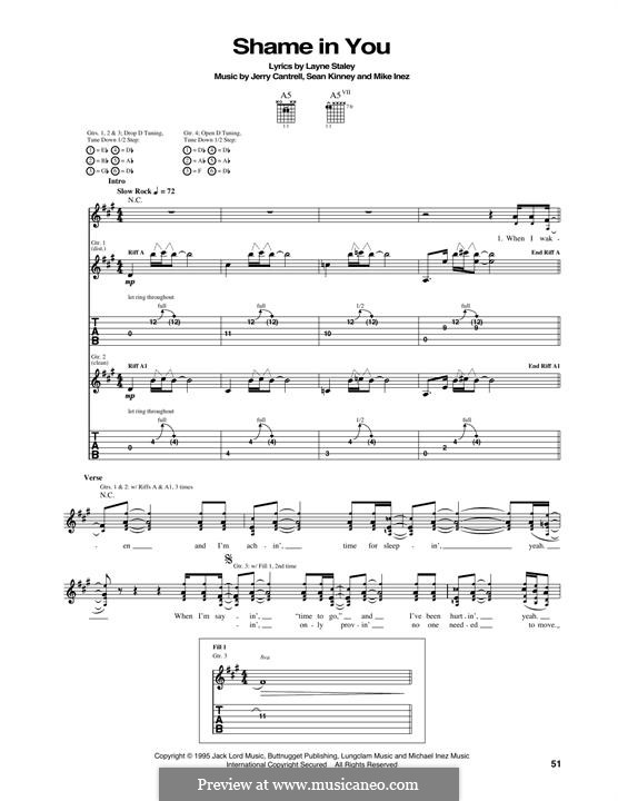 Shame in You (Alice in Chains): Гитарная табулатура by Jerry Cantrell, Layne Staley, Michael Inez, Sean Kinney