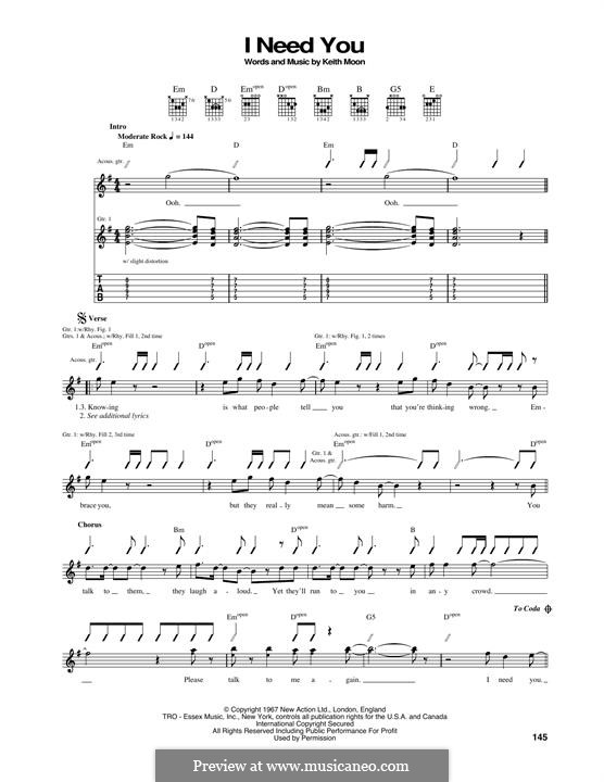 I Need You (The Who): Гитарная табулатура by Keith Moon