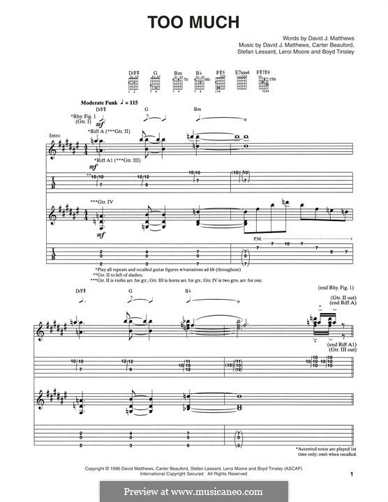 Too Much (Dave Matthews Band): Гитарная табулатура by Boyd Tinsley, Carter Beauford, David J. Matthews, Leroi Moore, Stefan Lessard