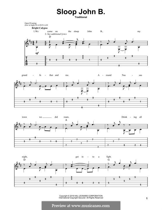 Sloop John B (The Beach Boys): Гитарная табулатура by folklore