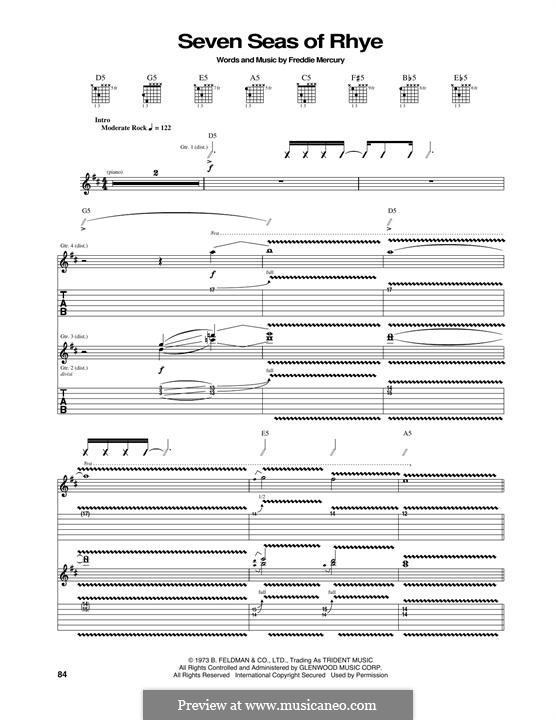 Seven Seas of Rhye (Queen): Гитарная табулатура by Freddie Mercury
