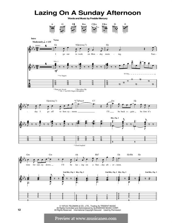 Lazing on a Sunday Afternoon (Queen): Гитарная табулатура by Freddie Mercury