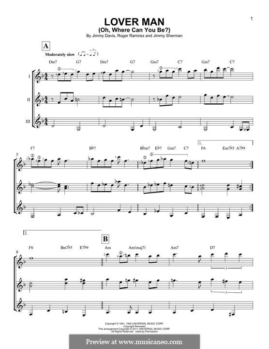 Lover Man (Oh, Where Can You Be?): For any instrument by Jimmie Davis, Jimmy Sherman, Roger Ramirez