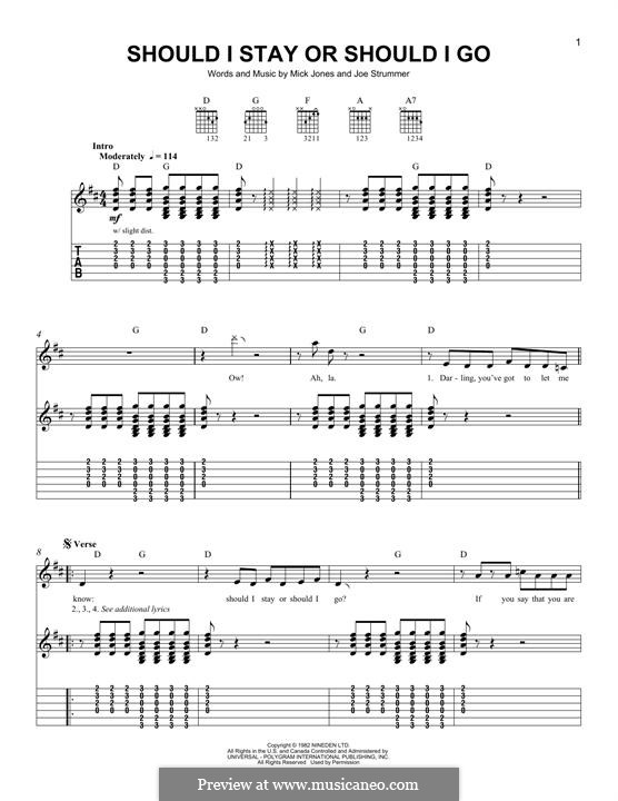 Should I Stay or Should I Go (The Clash): Гитарная табулатура by Joe Strummer, Mick Jones