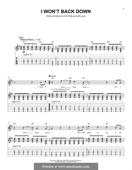 I Won't Back Down: Гитарная табулатура by Jeff Lynne