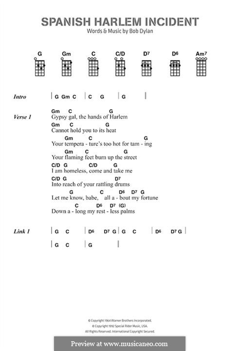 Spanish Harlem Incident: Текст, аккорды by Bob Dylan