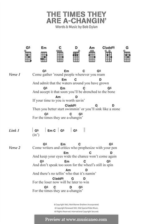 The Times They Are A-Changin': Текст, аккорды by Bob Dylan