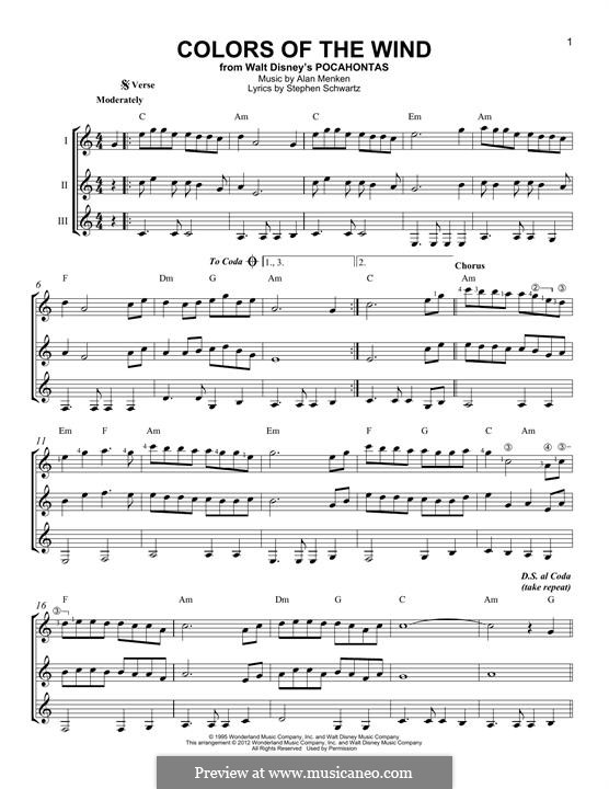 Colors of the Wind (from Pocahontas): For any instrument by Alan Menken