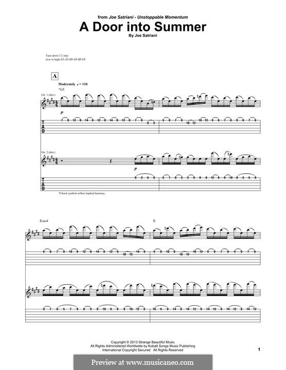 A Door Into Summer: Гитарная табулатура by Joe Satriani