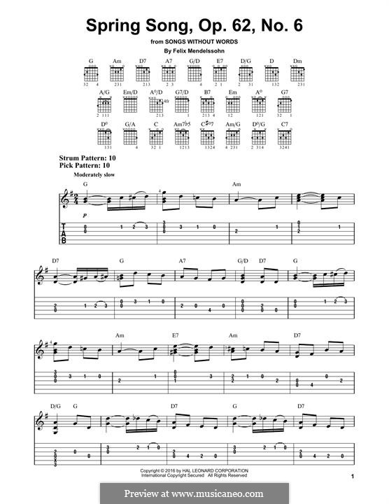 Песни без слов, Op.62: No.6 Spring Song, for guitar by Феликс Мендельсон-Бартольди