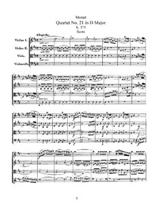 Струнный квартет No.21 ре мажор, K.575: Партитура by Вольфганг Амадей Моцарт