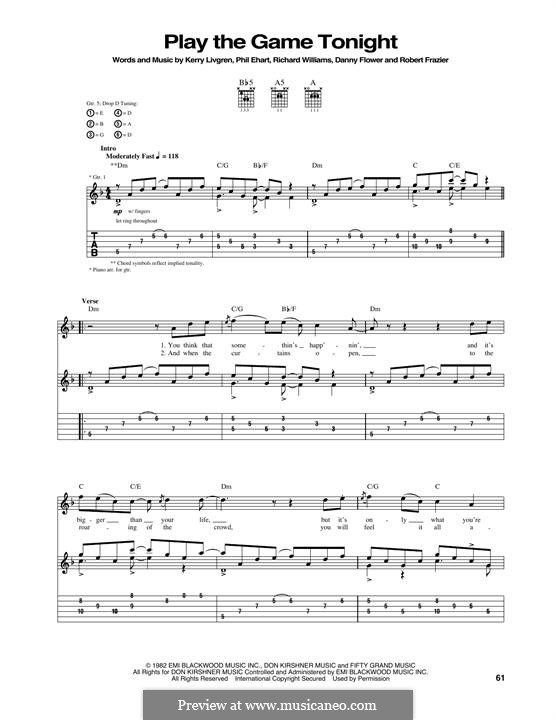 Play the Game Tonight (Kansas): Гитарная табулатура by Danny Flower, Kerry Livgren, Phil Ehart, Richard Williams, Robert Frazier