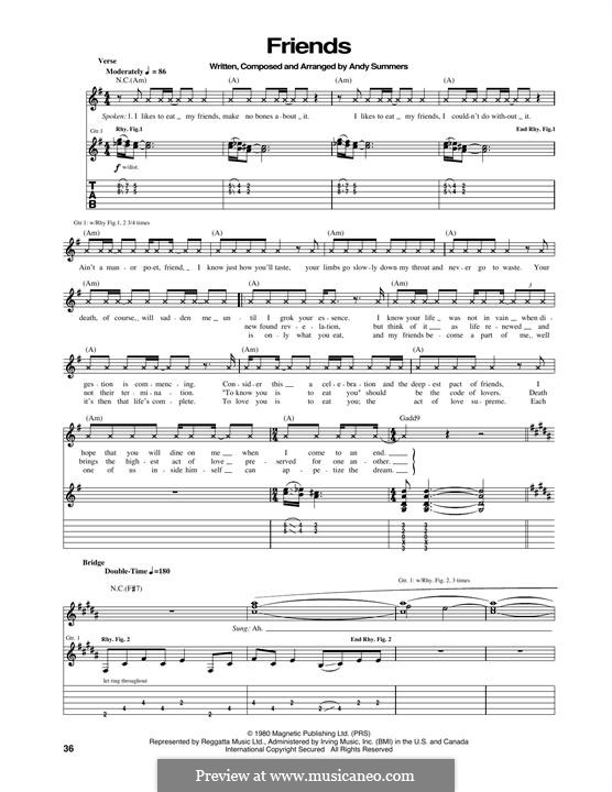 Friends (The Police): Гитарная табулатура by Andy Summers
