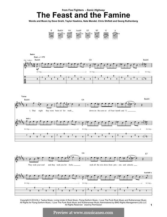 The Feast and The Famine (Foo Fighters): Гитарная табулатура by Christopher Shiflett, David Grohl, Nate Mendel, Pat Smear, Taylor Hawkins