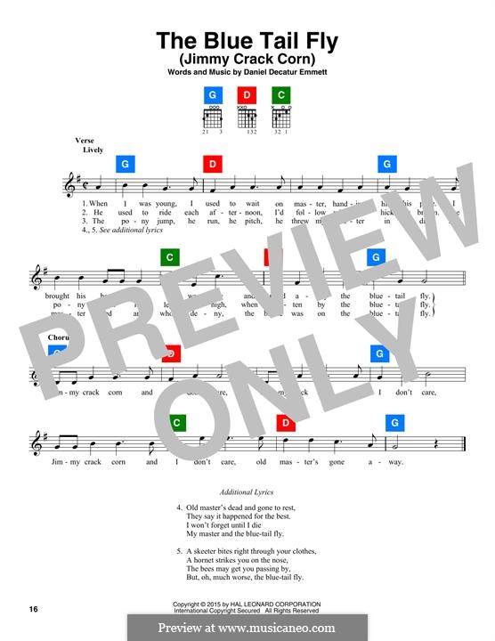 The Blue Tail Fly (Jimmy Crack Corn): Текст, аккорды by Daniel Decatur Emmett