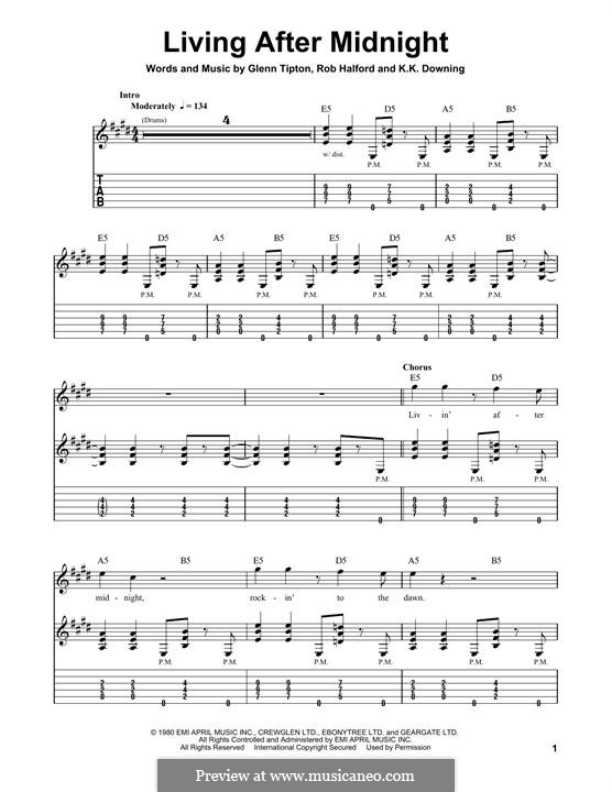 Living After Midnight (Judas Priest): Гитарная табулатура by Glenn Tipton, K. K. Downing, Robert Halford