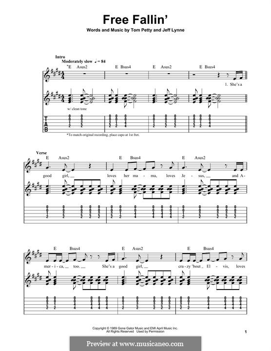 Free Fallin': Гитарная табулатура by Jeff Lynne