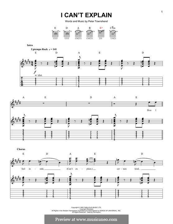 I Can't Explain (The Who): Гитарная табулатура by Peter Townshend