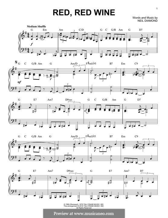 Red, Red Wine (UB40): Для фортепиано by Neil Diamond